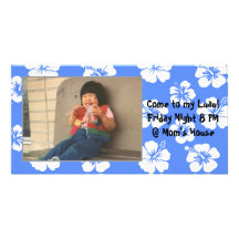 Customizable Blue Hibiscus Photocard Customized Photo Card