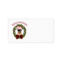 Customizable Christmas Holiday Pug Wreath Personalized Address Label