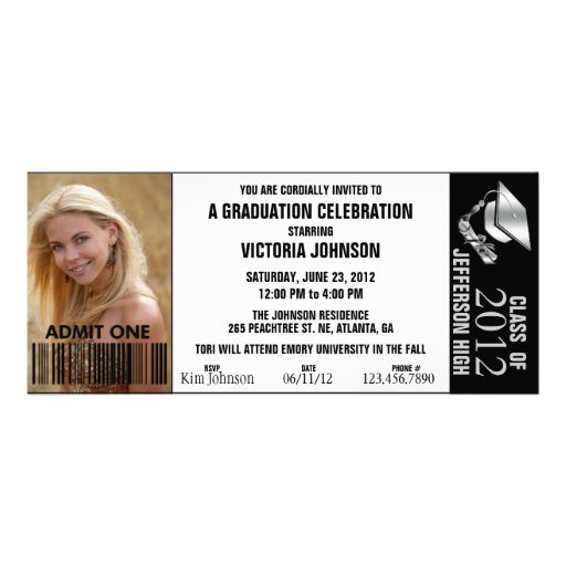 Customizable Colour Graduation Admission Ticket Custom Invite