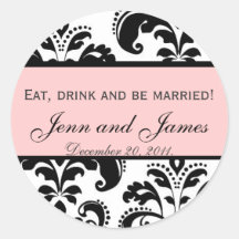 Customizable Eat, Drink, and be Married Pink Seal Round Stickers