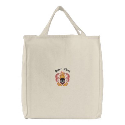 Customizable Flaming Skull Biker Totes Embroidered Bags by naturetees