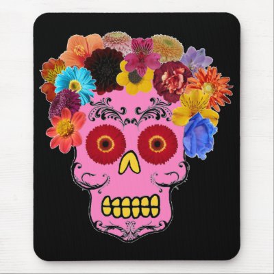 Customizable Floral Sugar Skull Mousepad by JuJuGarden