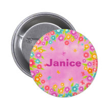 Customizable Flower Butterfly Name Buttons