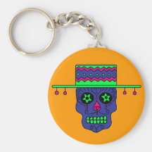Customizable Gaucho Sugar Skull Keychain