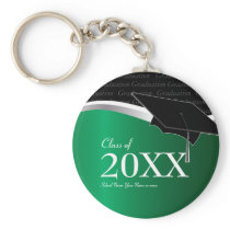 Customizable Green and Black Graduation Keychain