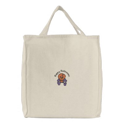 Customizable Halloween Skull Embroidered Tote Bags by naturetees