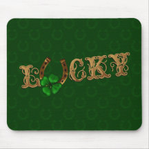 CUSTOMIZABLE Lucky Gold Horseshoe and Clover Mousepads