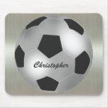 Customizable Name Silver Soccer Ball Mosepads Mouse Pad