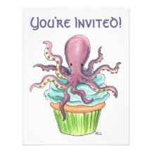 Customizable Octopus Cupcake Birthday Invite