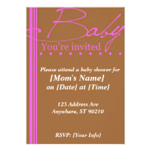 Customizable Pink & Brown Baby Shower Invitation