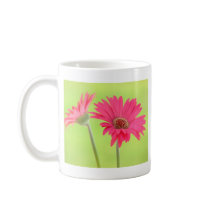 Customizable Pink Gerber Daisies on Green Coffee Mugs