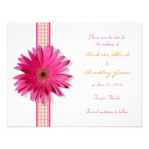 Customizable Pink Gerbera Daisy Save the Date Card Custom Invites