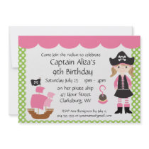 Customizable Pink Pirate Girl Birthday Party Invite