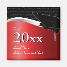 Customizable Red and Black Graduation Magnet