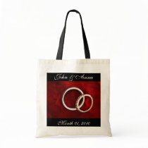 Customizable Romantic Wedding Rings on Red Bags