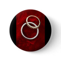 Customizable Romantic Wedding Rings on Red Pinback Button