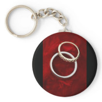 Customizable Romantic Wedding Rings on Red Keychain