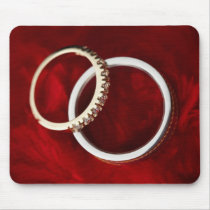 Customizable Romantic Wedding Rings on Red Mouse Pads