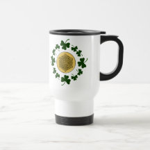 CUSTOMIZABLE!  Shamrocks - Gold Irish Celtic Coffee Mugs