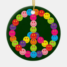 Customizable Smiley Peace Christmas Tree Ornament