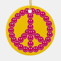 Customizable Smiley Peace Christmas Tree Ornament