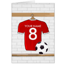 Customizable Soccer Shirt (red) Birthday card
