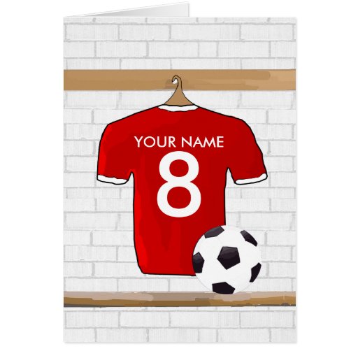 Customizable Soccer Shirt (red) Birthday card