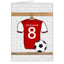 Customizable Soccer Shirt (red) Birthday card