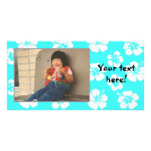Customizable Teal Hibiscus Photocard Photo Cards