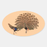 Customizable Vintage Asian Peacocks Oval Stickers