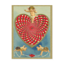 Customizable Vintage Woven Heart and Cherubs Postcard