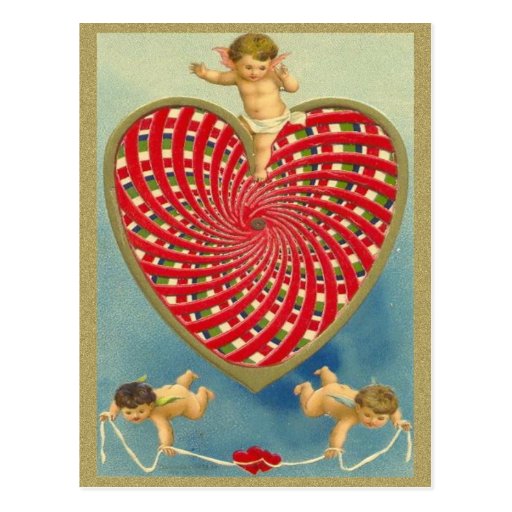 Customizable Vintage Woven Heart and Cherubs Postcard