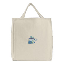 Customizable Winter Teacup and Blue Rose Tote Bag