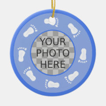 Customize Me! Blue Baby Footprints Photo Ornament
