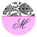 Customize Monogram Baroque Black and Pink Round Stickers