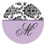 Customize Monogram Baroque Black and Purple Round Sticker
