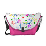 Customize Monogram Rickshaw Floral and Heart Messenger Bags