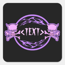 Customize Pastel Skulls and Flames , <TEXT> Square Stickers