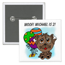 Customized Brown Puppy Dog Birthday Button