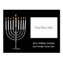Customized Hanukkah Menorah w/ Photo Holiday Card Postcard
