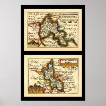 Customized Pairs of English County Maps Posters