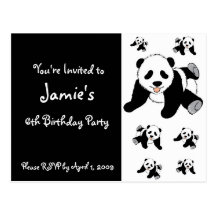 Customized Panda Bear Children's Party Invitations Postcard