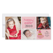 Customized Sweet Happy Easter 3-Photo Card: pink