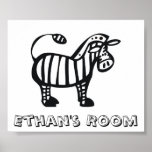 Customized Zebra Children's Room Poster