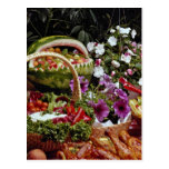 Cut watermelon fruit basket with flowers post cards
