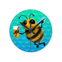Cute 3d Bee enjoys a cold drink Clock