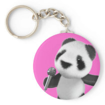 Cute 3d Panda Sings with a Mic (editable) Keychains