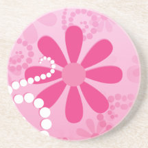 Cute Abstract Girly Pink Retro Flowers Drink Coaster
