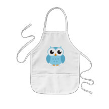 Cute adorable blue owl animal cartoon for kids apron