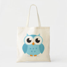Cute adorable blue owl animal cartoon for kids canvas bags